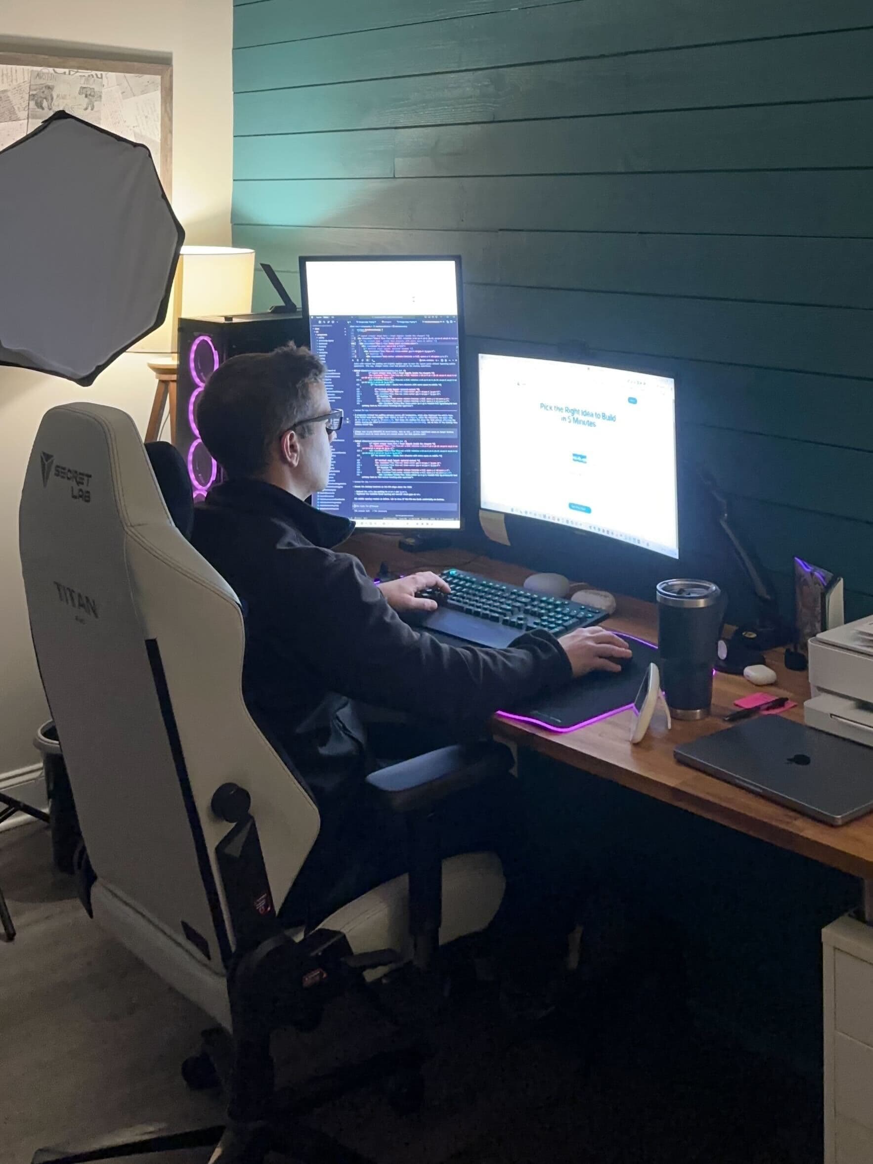 Ant Mancini building at his desk after bedtime